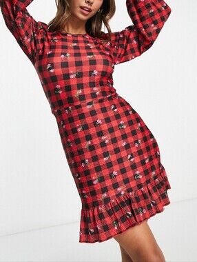 Red Plaid Bow-Back Dress